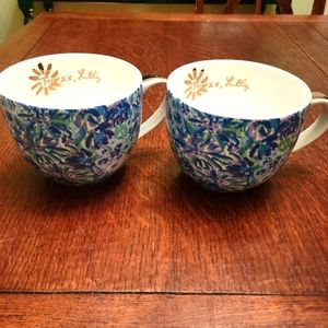 Set of 2 Lily Pulitzer Blue Floral 12 oz Mugs